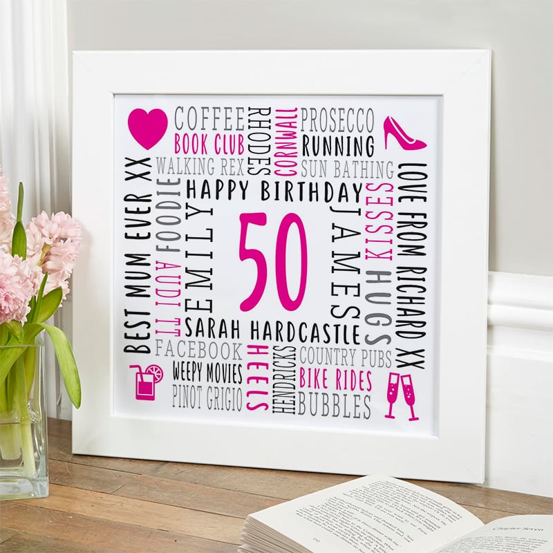 50th Birthday Present For Her Personalized Word Art Picture