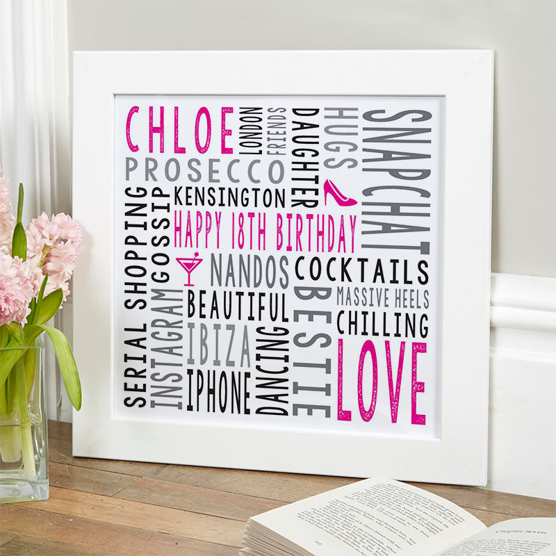 18th Birthday Gift For Girls Personalized Square Word Art