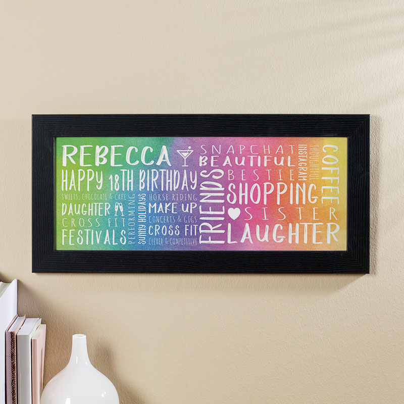 18th Birthday Gift For Girls Of Personalized Panoramic Word Art