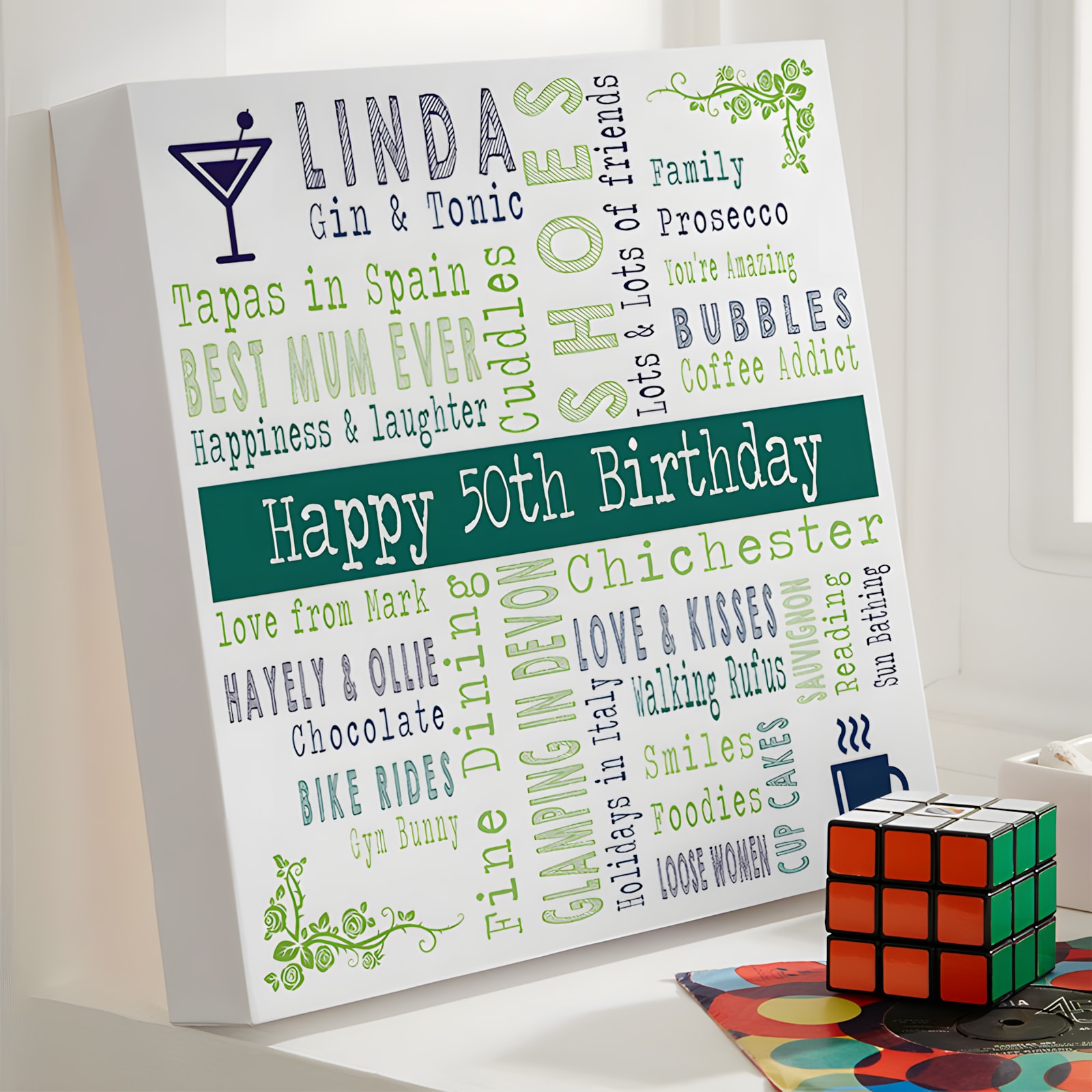 personalized 50th birthday gift for her unique picture print square corner