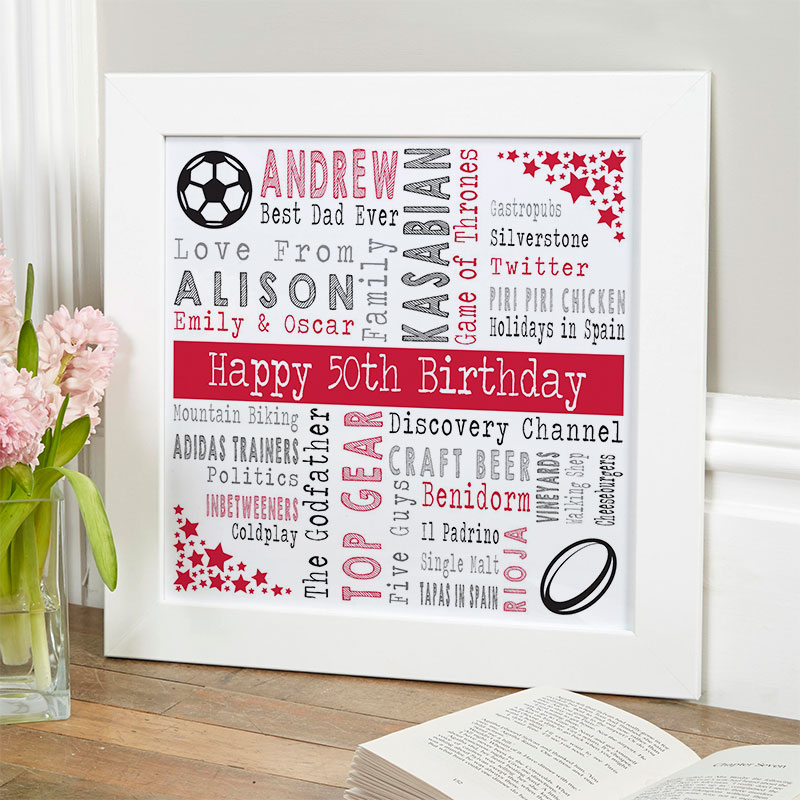 Personalised 50th Birthday Gift Word Art For Him Uncle Dad Any Number 30th 40th