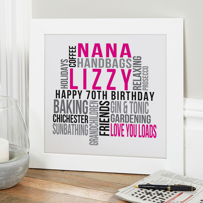 PERSONALISED 70th Birthday Present Print wordart greeting poster gift card 