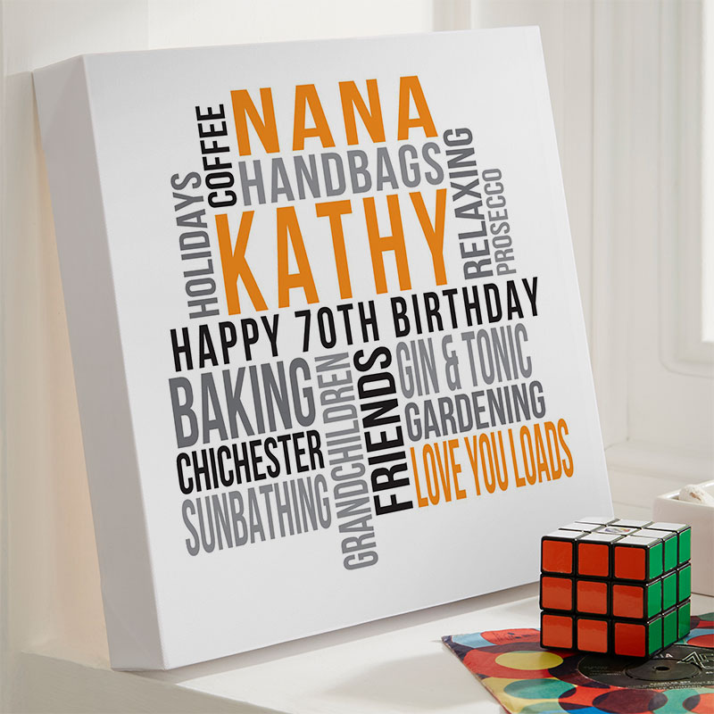 Details about   Personalised Birthday 70th Gifts For Her Nanny Word Art Any Name Number 80th 