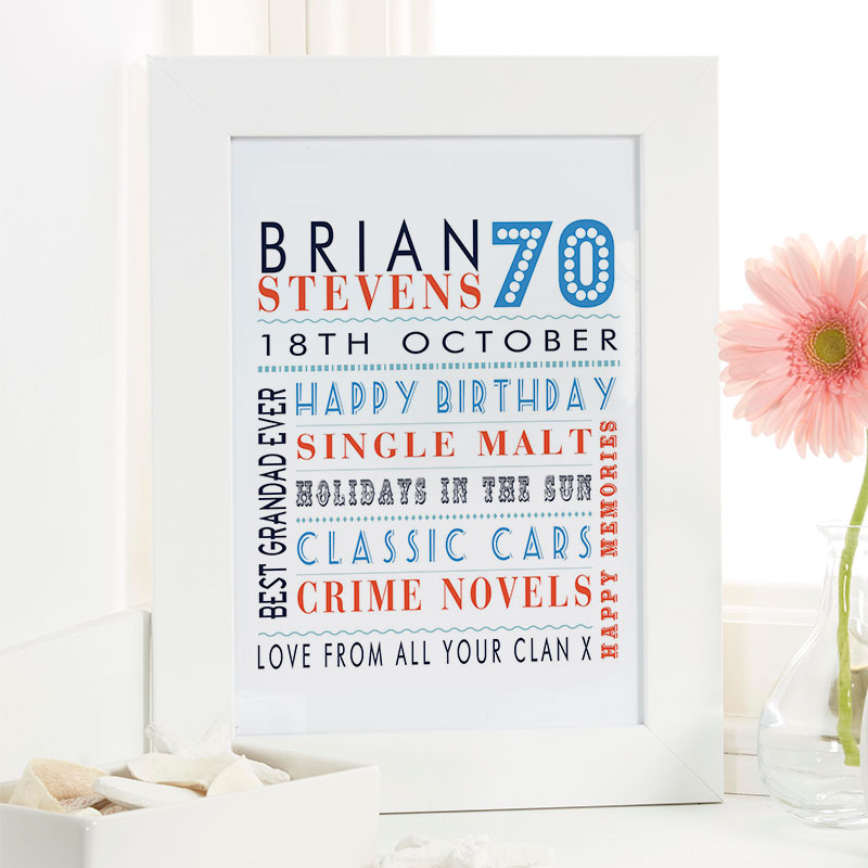 Details about   Personalised 70th Birthday Word Art Gifts For Him Dad Uncle Any Number 60th 80th 