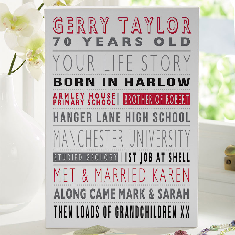 personalized 70th birthday gift for him life story unique canvas print