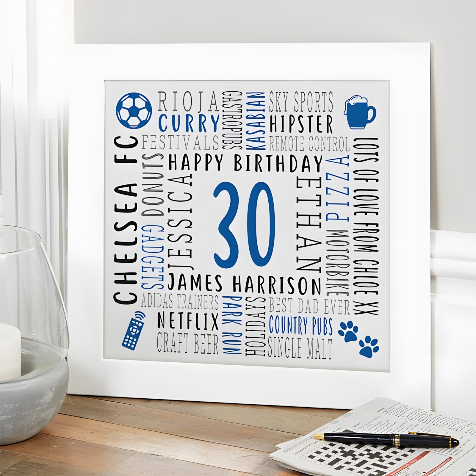 Personalised Bouquet Print Flower Word Wall Art Birthday 