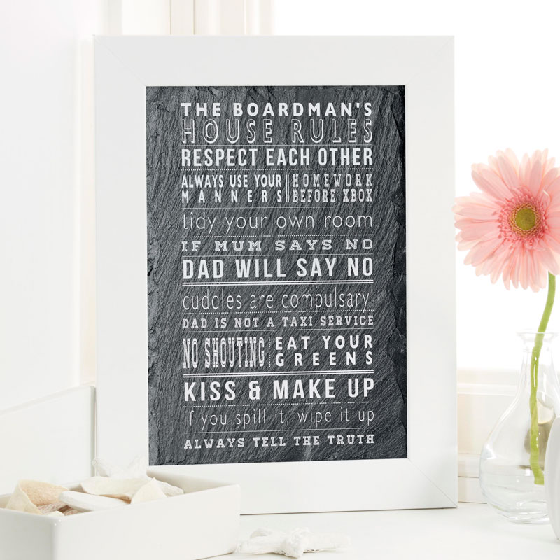 personalized family house gifts rules framed print aqua