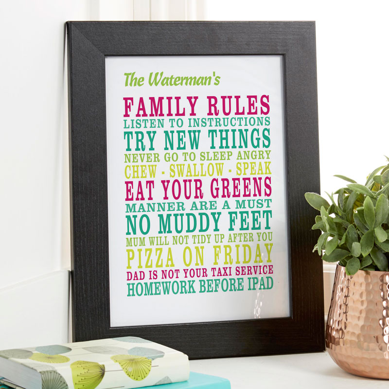 house & family rules framed print
