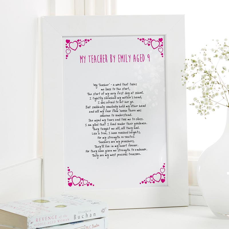 teacher present personalized poem framed print