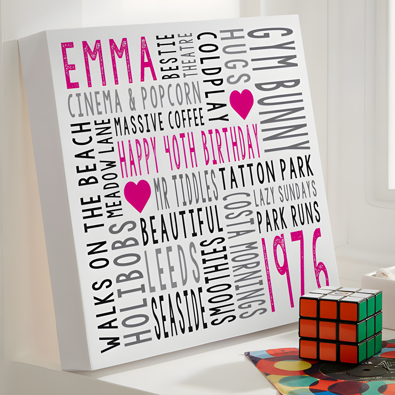 typographic word art canvas print 40th birthday
